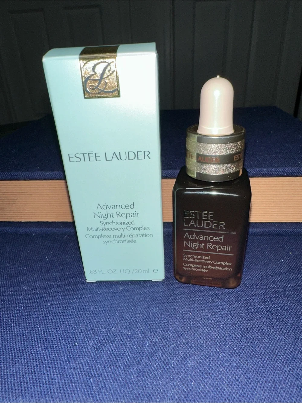 Estée Lauder Advanced Night Repair Serum with Light Blue Box and Brown Bottle